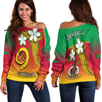 Vanuatu Novelty Off Shoulder Sweater Frangipani Tropical Spa Flower LT13 Women Red - Polynesian Pride