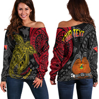 (Custom Personalised) Papua New Guinea Off Shoulder Sweater Raggiana Birds Of Paradise Happy 47th Independence Day LT13 Women Black - Polynesian Pride