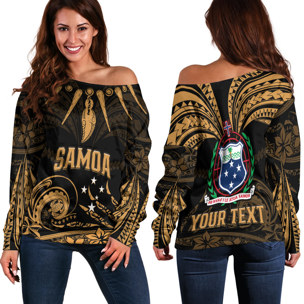 (Custom Personalised) Samoa Tatau Off Shoulder Sweater Gold Polynesian Ula Nifo LT13 Women Gold - Polynesian Pride