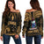 (Custom Personalised) Samoa Tatau Off Shoulder Sweater Gold Polynesian Ula Nifo LT13 Women Gold - Polynesian Pride