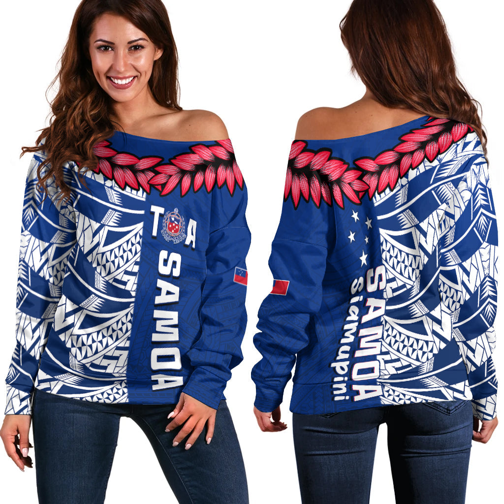 Toa Samoa Rugby Off Shoulder Sweater Siamupini Ula Fala Blue LT13 Women Blue - Polynesian Pride