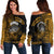 Hawaii Off Shoulder Sweater Kakau Warrior Helmet Gradient Gold Polynesian LT14 Women Gold - Polynesian Pride