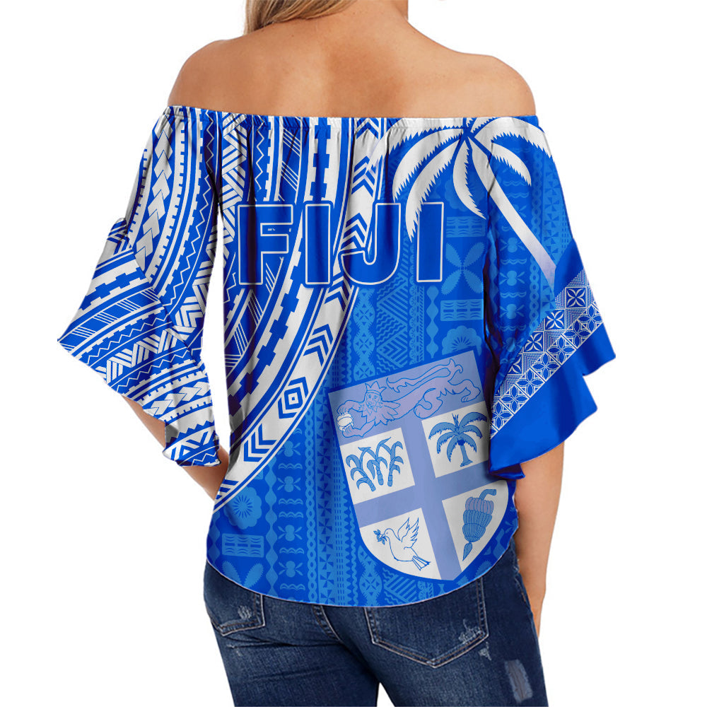 Fiji Rugby Sevens Off Shoulder Waist Wrap Top Fijian 7s Tapa Polynesian Blue Ver.02 LT13 - Polynesian Pride