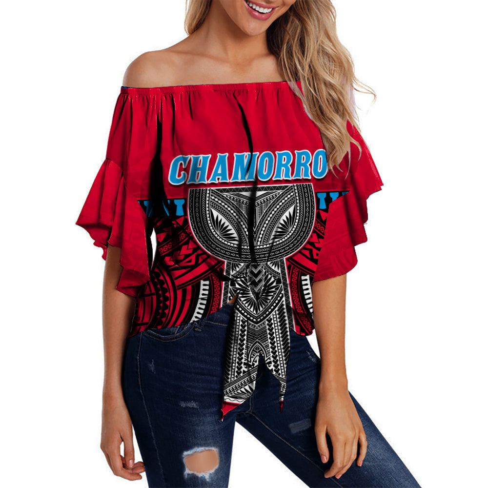 (Custom Personalised) Guam Chamorro Off Shoulder Waist Wrap Top Latte Stone Red Polynesian Haligi LT13 Women Red - Polynesian Pride