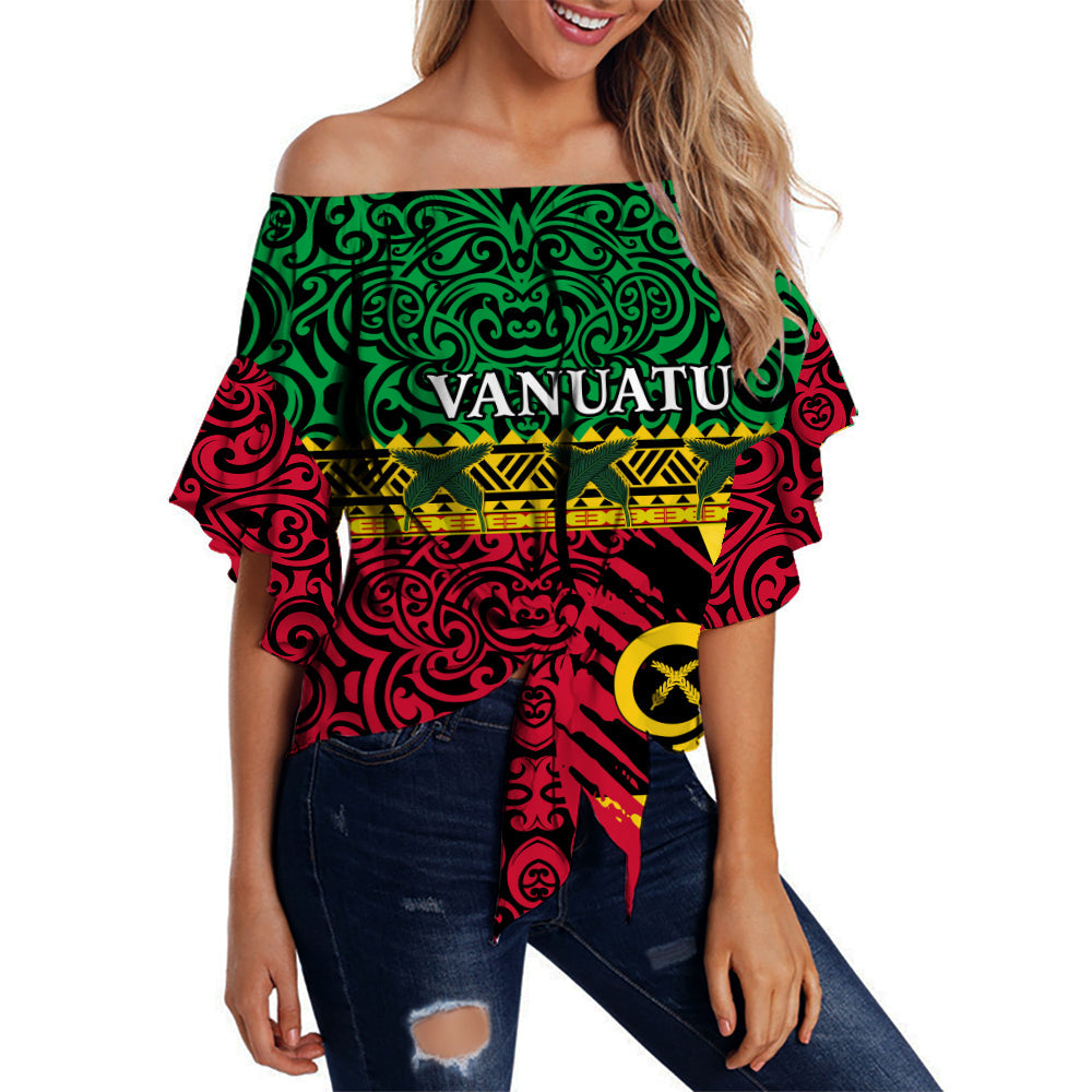 Vanuatu Dreamy Off Shoulder Waist Wrap Top Flag and Pattern LT13 Women Green - Polynesian Pride