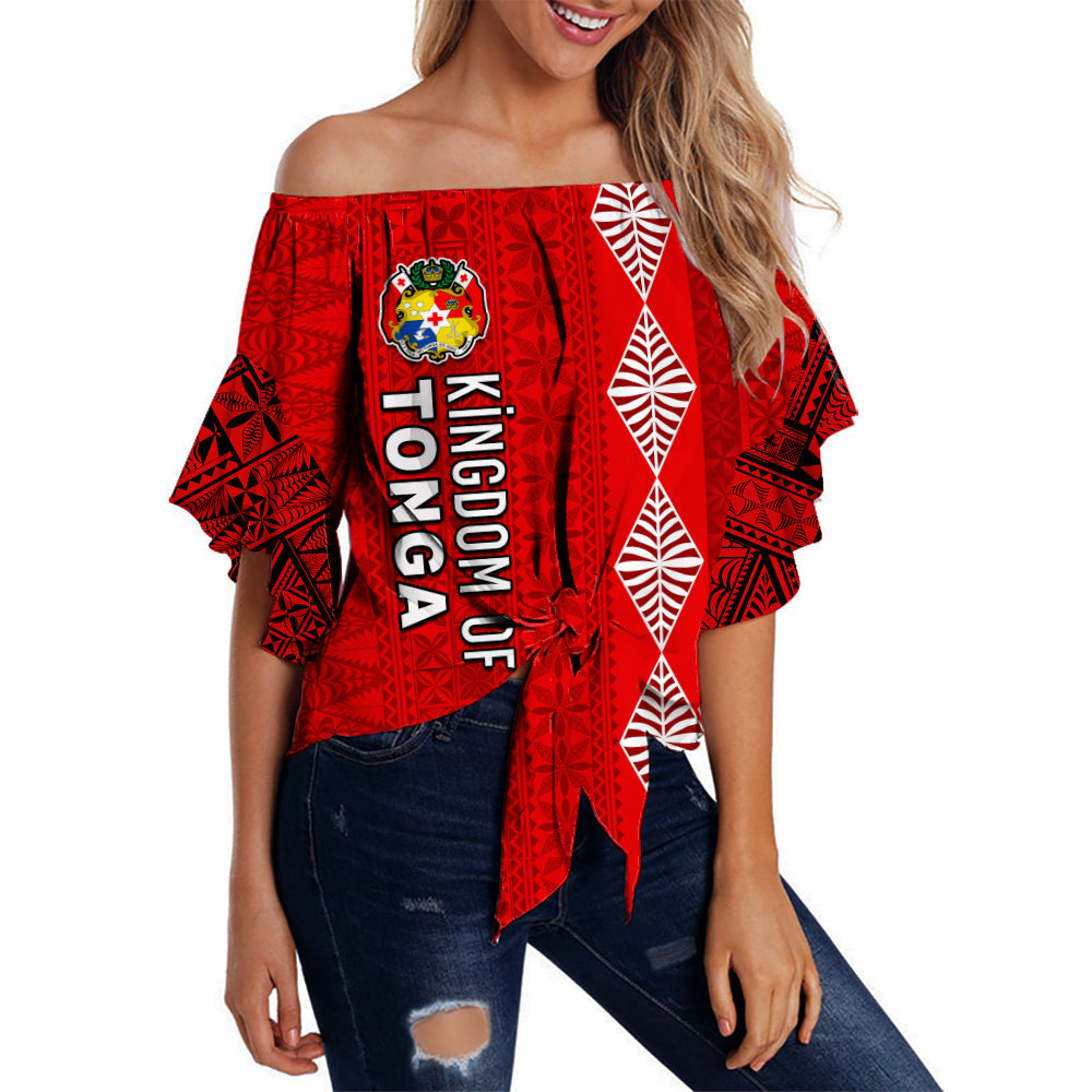 (Custom Personalised) Kingdom of Tonga Off Shoulder Waist Wrap Top LT13 Women Red - Polynesian Pride