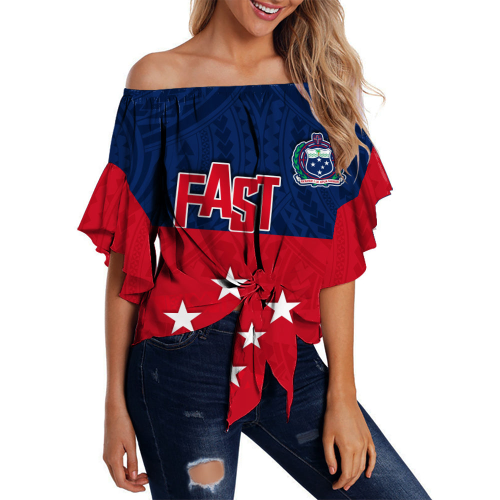 (Custom Personalised) F.A.S.T Samoa Off Shoulder Waist Wrap Top Polynesian Enthusiasm LT13 Women Red - Polynesian Pride