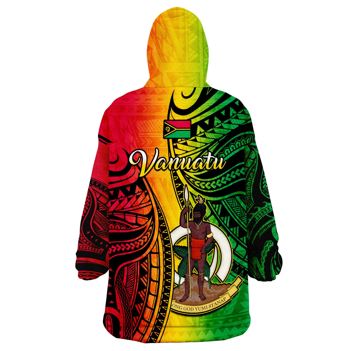 (Custom Personalised) Vanuatu Wearable Blanket Hoodie Luganville Polynesian Reggae Coat Of Arms LT14 - Polynesian Pride