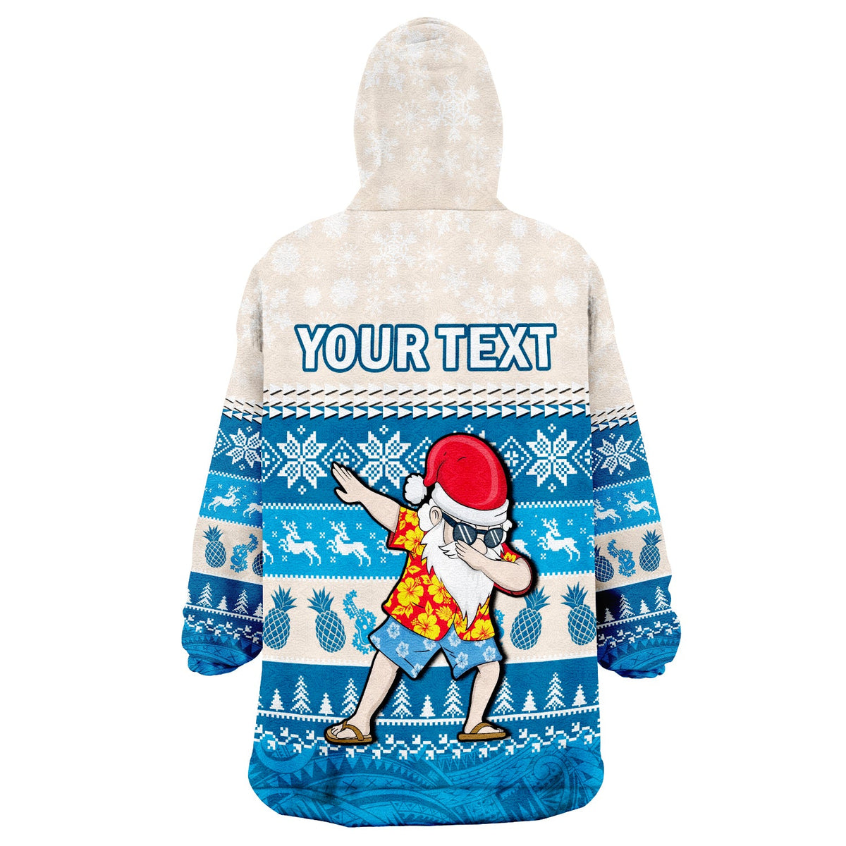 (Custom Personalised) Hawaii Mele Kalikimaka Wearable Blanket Hoodie Dabbing Santa Blue Merry Christmas LT14 - Polynesian Pride