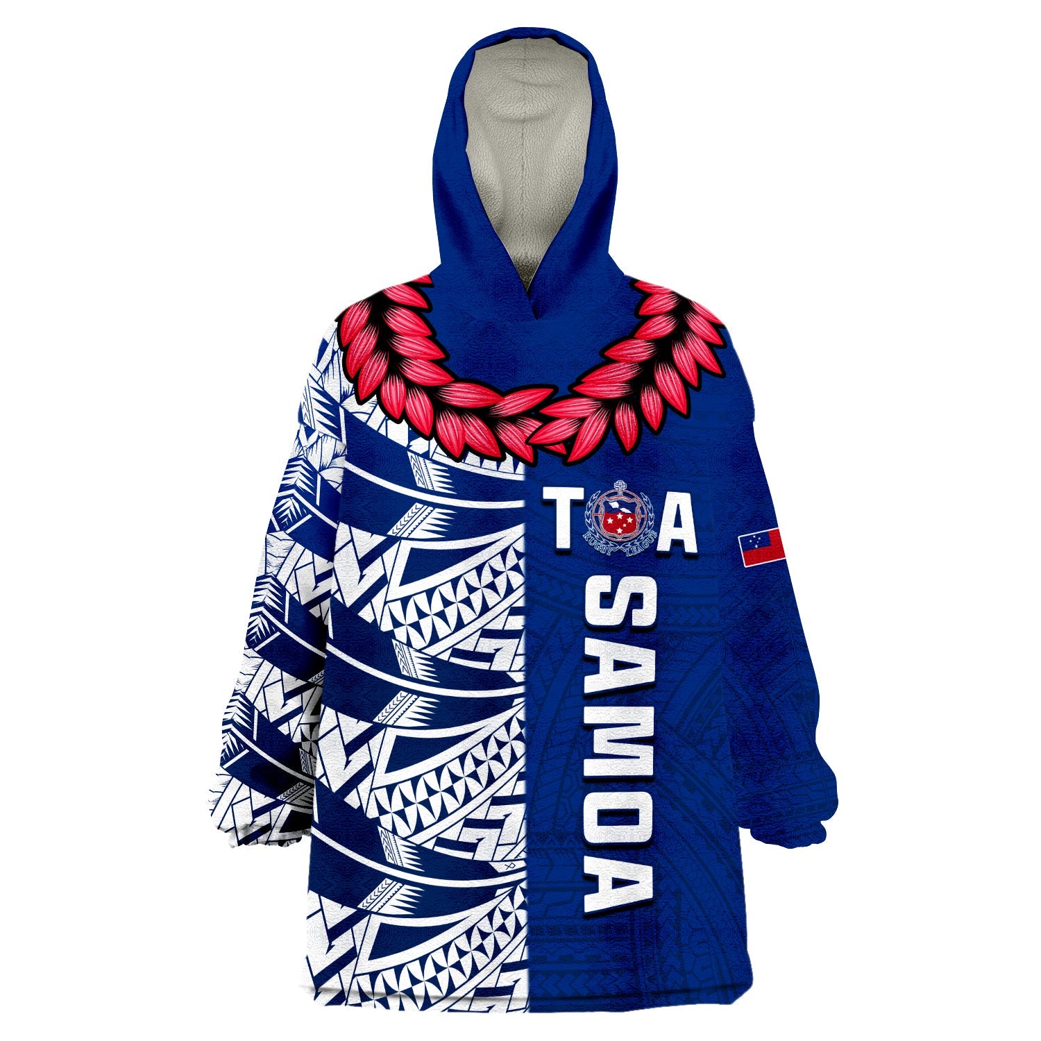 Toa Samoa Rugby Wearable Blanket Hoodie Siamupini Ula Fala Blue LT13 Unisex One Size - Polynesian Pride