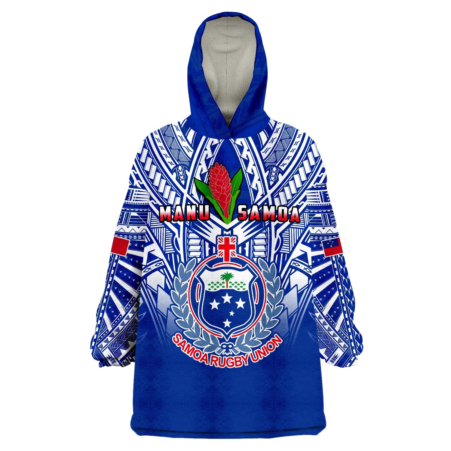 Samoa Rugby Wearable Blanket Hoodie Manu Samoa 7s Ginger Blue Polynesian LT14 Unisex One Size - Polynesian Pride