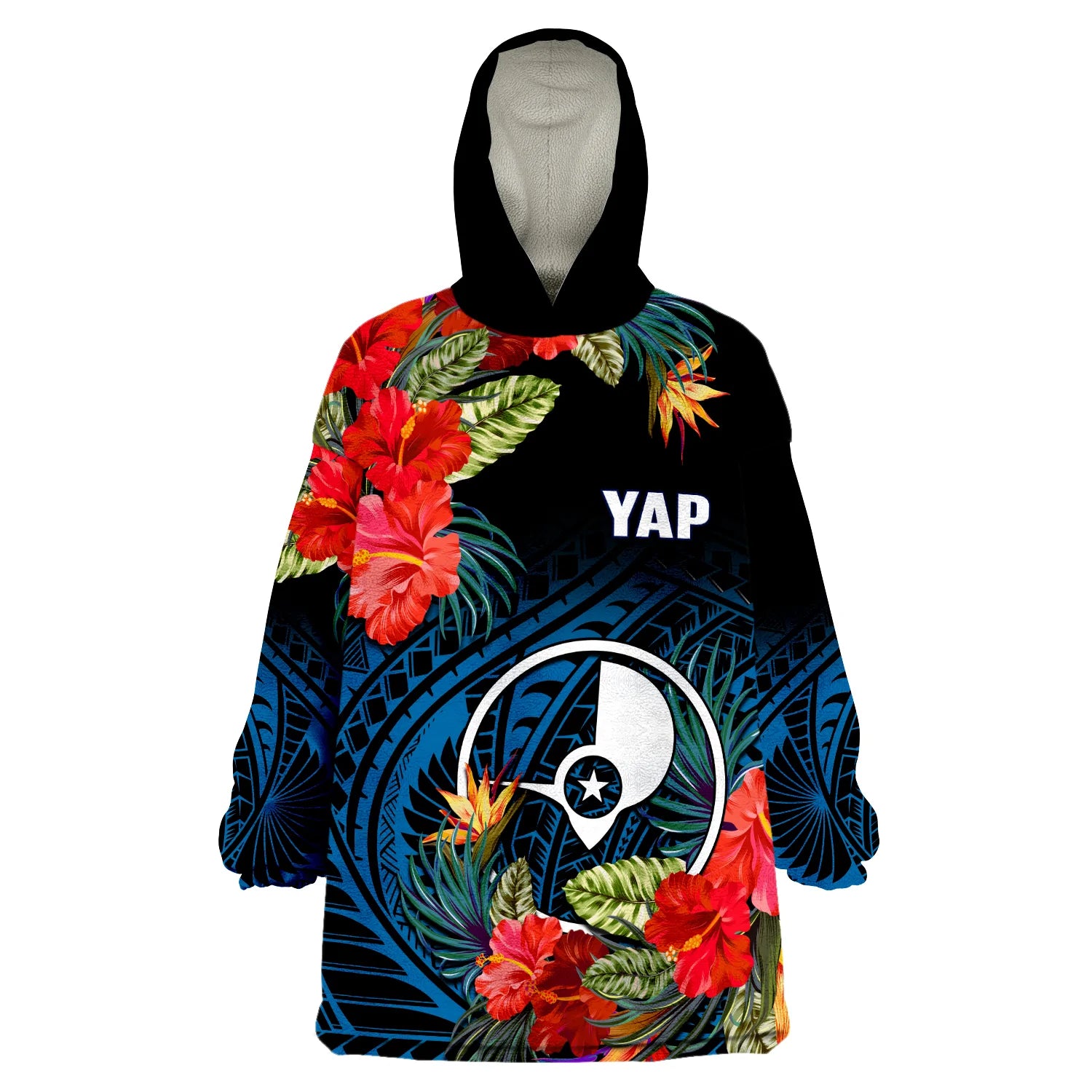 Yap State Wearable Blanket Hoodie FSM Hibiscus Flowers Mix Polynesian LT14 Unisex One Size - Polynesian Pride