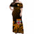 Fiji Tapa On The Waves Off Shoulder Long Dress Orange LT7 Long Dress Orange - Polynesian Pride