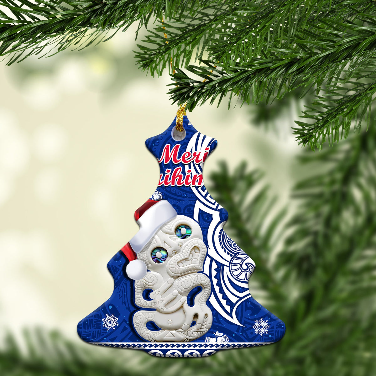 New Zealand Christmas Ornaments Hei Tiki Blue Pohutukawa Meri Kirihimete LT14 - Polynesian Pride