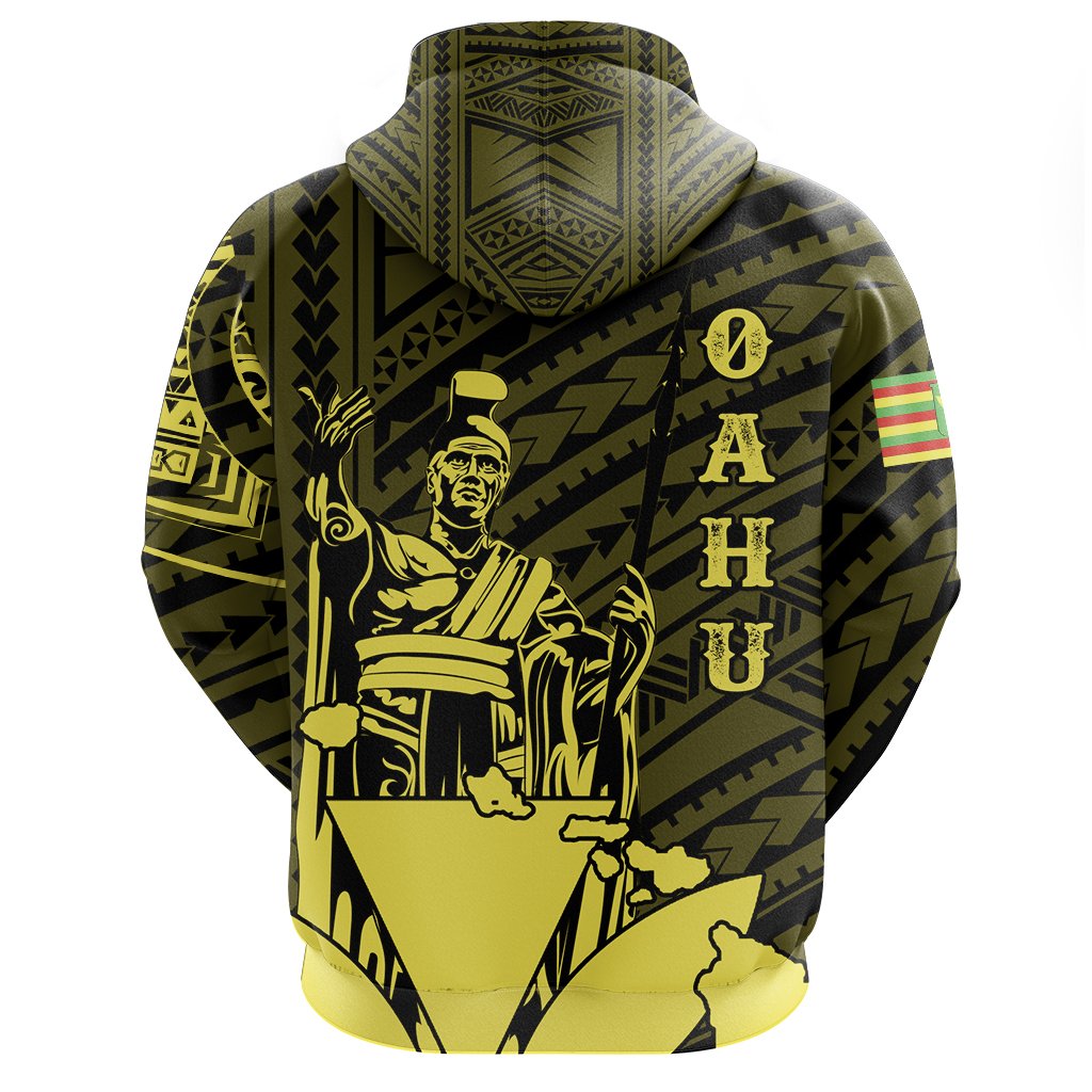 Hawaiian King Kanaka Map Polynesian Oahu Hoodie Yellow Hala Style - Polynesian Pride