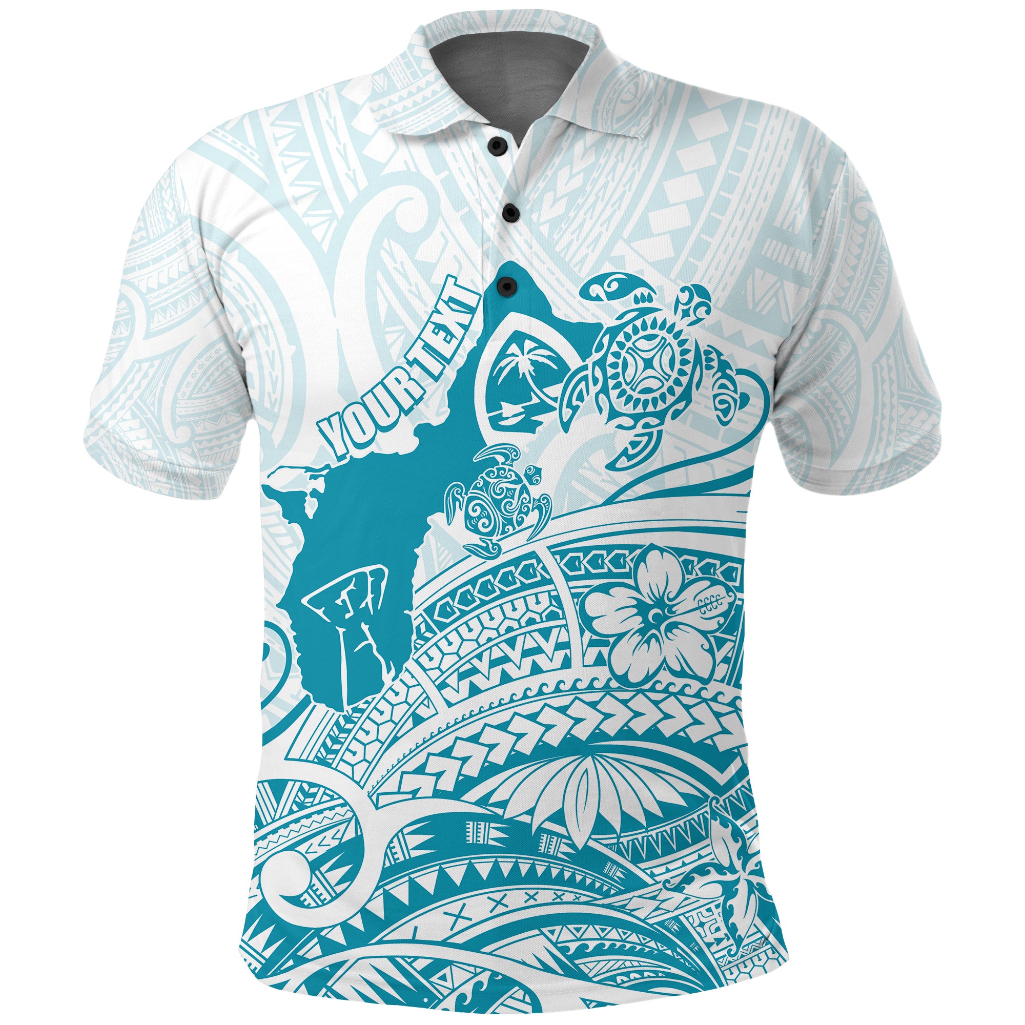 Custom Guam Polo Shirt Ocean and Turtle Simple Style LT7 Unisex Cerulean - Polynesian Pride