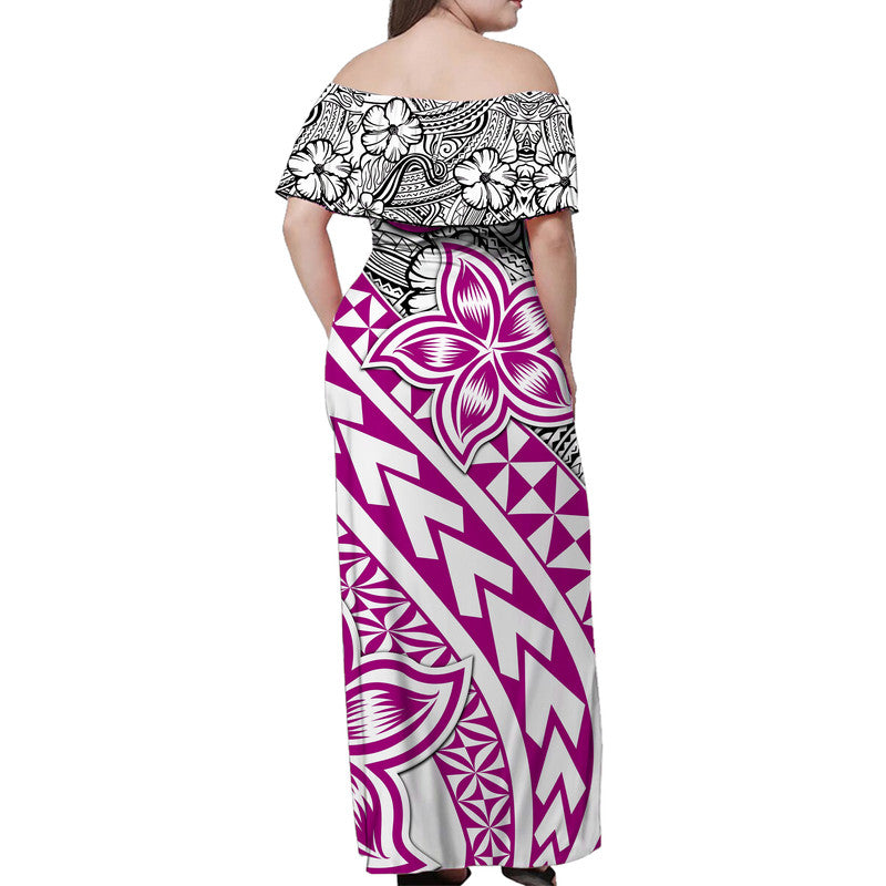Traditional Polynesian Tribal Tattoo Retro Women Off shoulder Long Dress Pink LT9 - Polynesian Pride