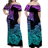 Hawaii Kakau Matching Dress and Hawaiian Shirt Polynesian Flower Tribal Heliotrope Version LT9 - Polynesian Pride