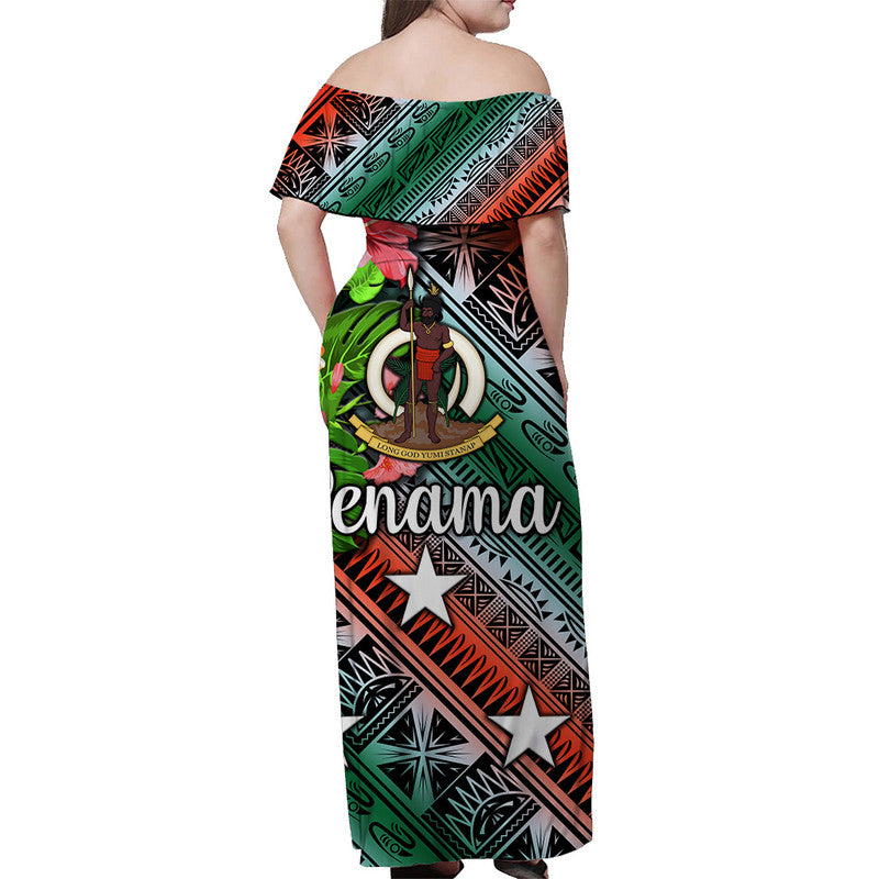 Vanuatu Penama Off Shoulder Long Dress Independence Be Proud LT8 - Polynesian Pride
