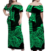 Hawaii Couple Outfits Hawaii Kakau Matching Dress and Hawaiian Shirt Polynesian Flower Tribal Green Version LT9 - Polynesian Pride