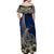 Guam Fish Hook Off Shoulder Long Dress Blue Style LT6 - Polynesian Pride