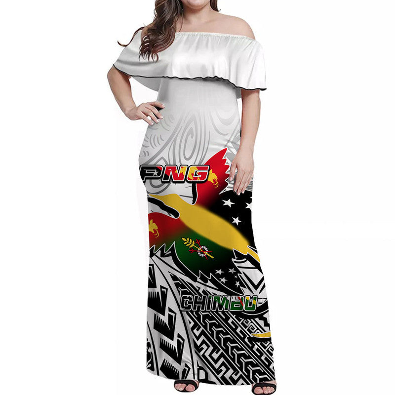 Papua New Guinea And Chimbu Province Off Shoulder Long Dress LT6 Women white - Polynesian Pride