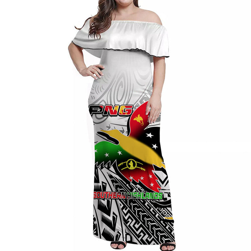 Papua New Guinea And Southern Highlands Province Off Shoulder Long Dress LT6 Women white - Polynesian Pride