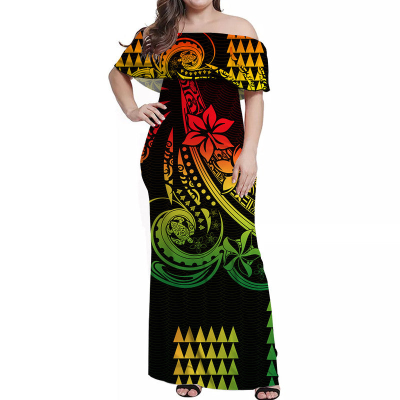 Kakau Hawaiian Polynesian Off Shoulder Long Dress Reggae LT6 Women Reggae - Polynesian Pride