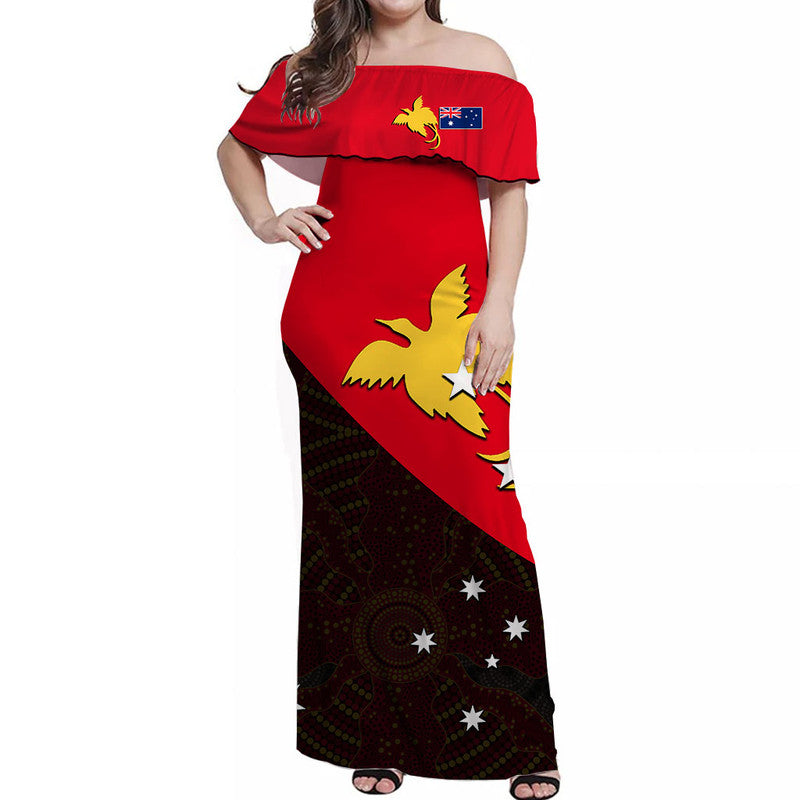 Papua New Guinea And Australia Off Shoulder Long Dress LT6 Women Red - Polynesian Pride