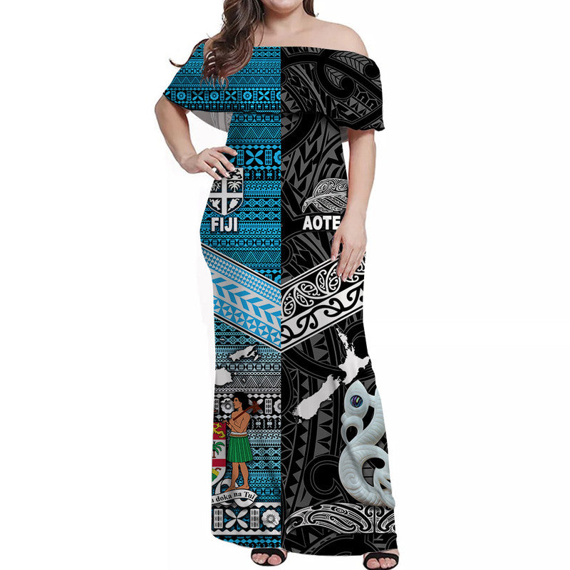 New Zealand And Fiji Off Shoulder Long Dress Together - Black LT8 Women Black - Polynesian Pride