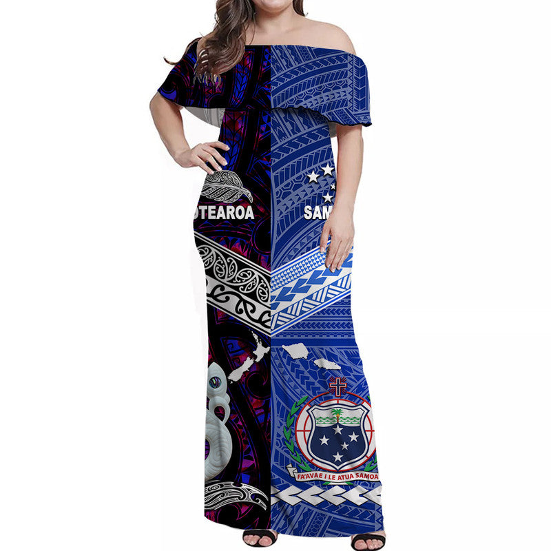 Samoa And New Zealand Off Shoulder Long Dress Together - Purple LT8 Women Purple - Polynesian Pride