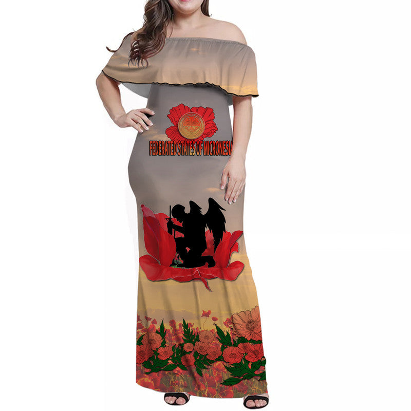 Federated States of Micronesia Veterans Day Women Off Shoulder Long Dress Angel Wing LT9 Women Red - Polynesian Pride