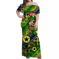 Vanuatu Malampa Off Shoulder Long Dress Independence Be Proud LT8 Women Blue - Polynesian Pride