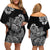 Polynesian Floral Tribal Off Shoulder Short Dress - Black LT9 - Polynesian Pride