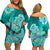 Polynesian Floral Tribal Off Shoulder Short Dress - Turquoise LT9 - Polynesian Pride