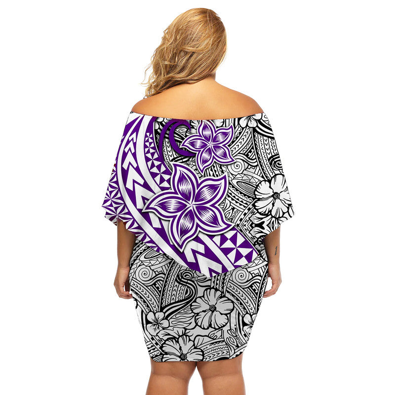 Traditional Polynesian Tribal Tattoo Retro Women Off shoulder Short Dress Purple LT9 - Polynesian Pride