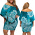 Polynesian Floral Tribal Off Shoulder Short Dress - Teal LT9 - Polynesian Pride