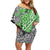 Traditional Polynesian Tribal Tattoo Retro Women Off shoulder Short Dress Green LT9 Women Green - Polynesian Pride