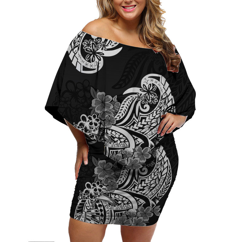 Polynesian Floral Tribal Off Shoulder Short Dress Black LT9 Women Black - Polynesian Pride