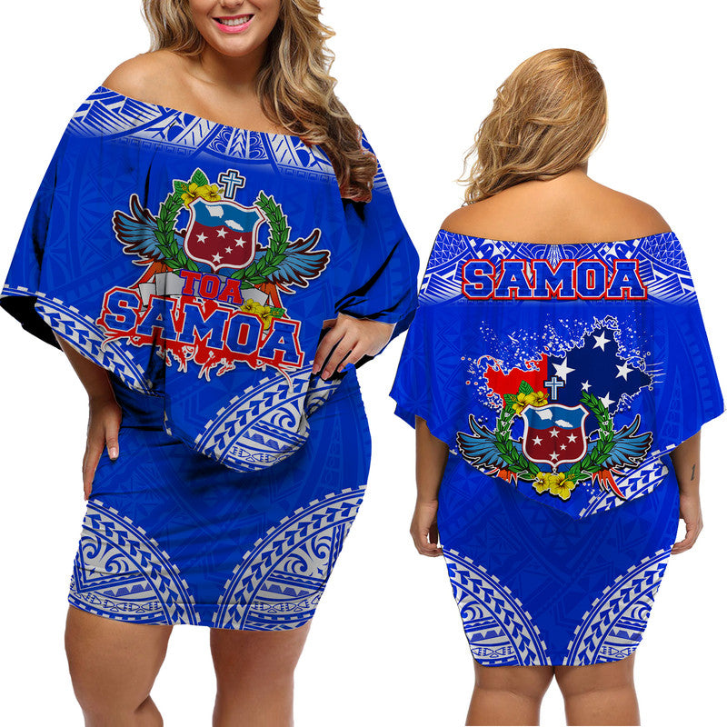 Toa Samoa Polynesian Rugby Women Off Shoulder Short Dress Samoan Flag Blue Color LT9 Women Blue - Polynesian Pride