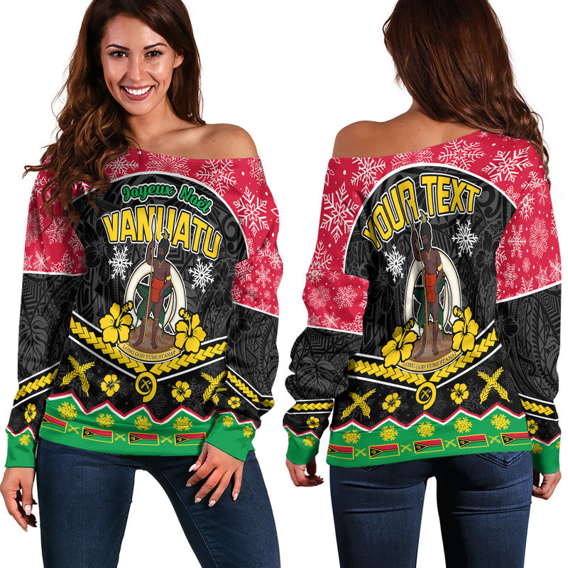 (Custom Personalised) Vanuatu Tribal Polynesian Christmas Vibe Women Off Shoulder Sweater LT9 Women Red - Polynesian Pride