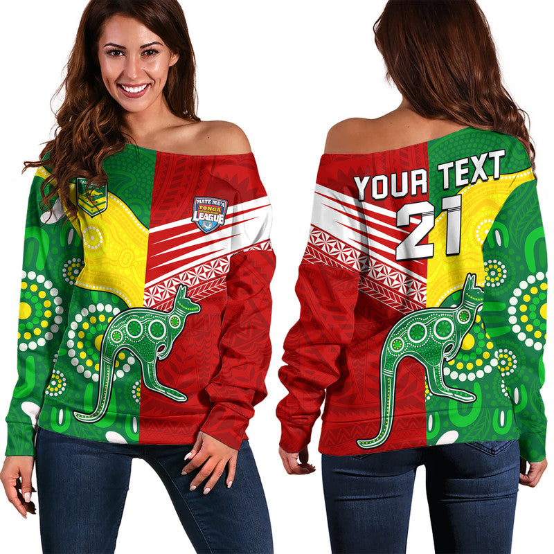 (Custom Personalised) Australia Kangaroos and Mate Maa Tonga Women Off Shoulder Sweater No2 LT9 - Polynesian Pride