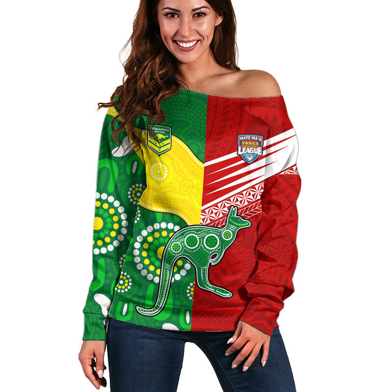 (Custom Personalised) Australia Kangaroos and Mate Maa Tonga Women Off Shoulder Sweater No2 LT9 Women Red - Polynesian Pride