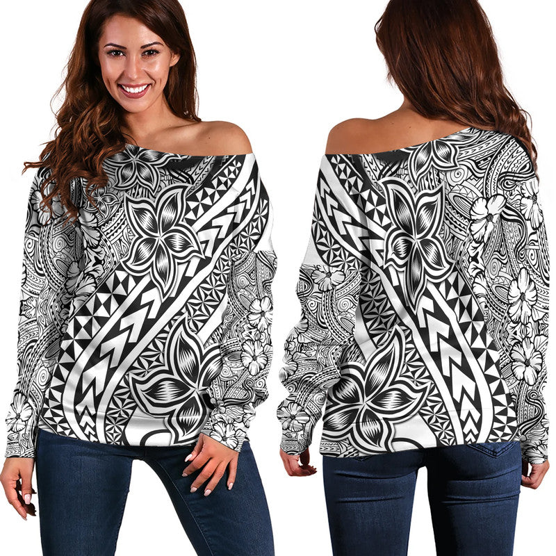 Traditional Polynesian Tribal Tattoo Retro Women Off Shoulder Sweater Black LT9 Women Black - Polynesian Pride