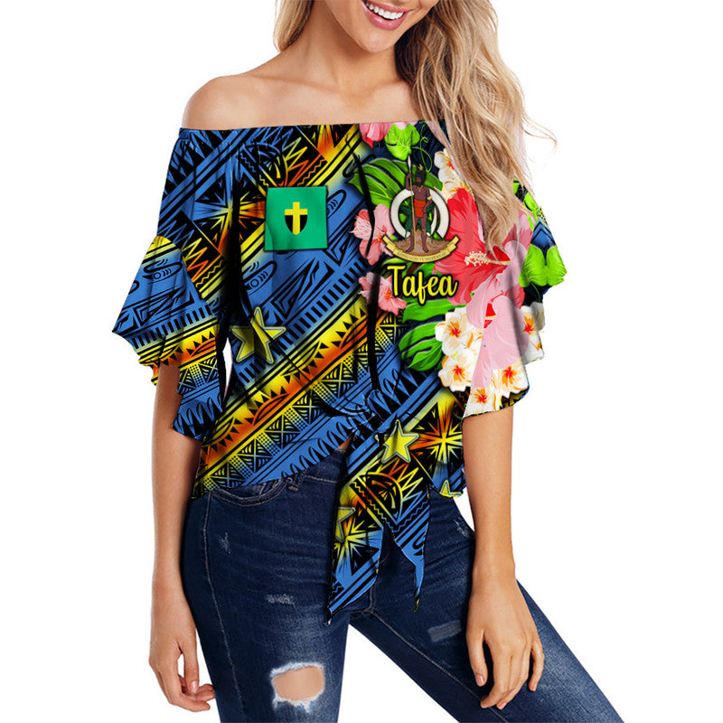 Vanuatu Tafea Off Shoulder Waist Wrap Top Independence Be Proud LT8 Women Blue - Polynesian Pride