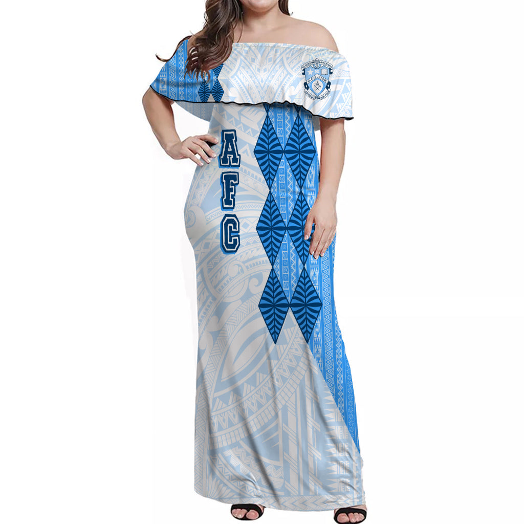 Tonga Kolisi Apifo'ou Off Shoulder Long Dress Simple Tapa LT7 Unisex Sky Blue - Polynesian Pride