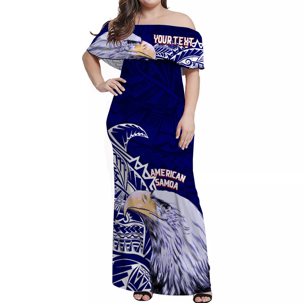 American Samoa Personalised Off Shoulder Long Dress Bald Eagle LT7 Women Blue - Polynesian Pride