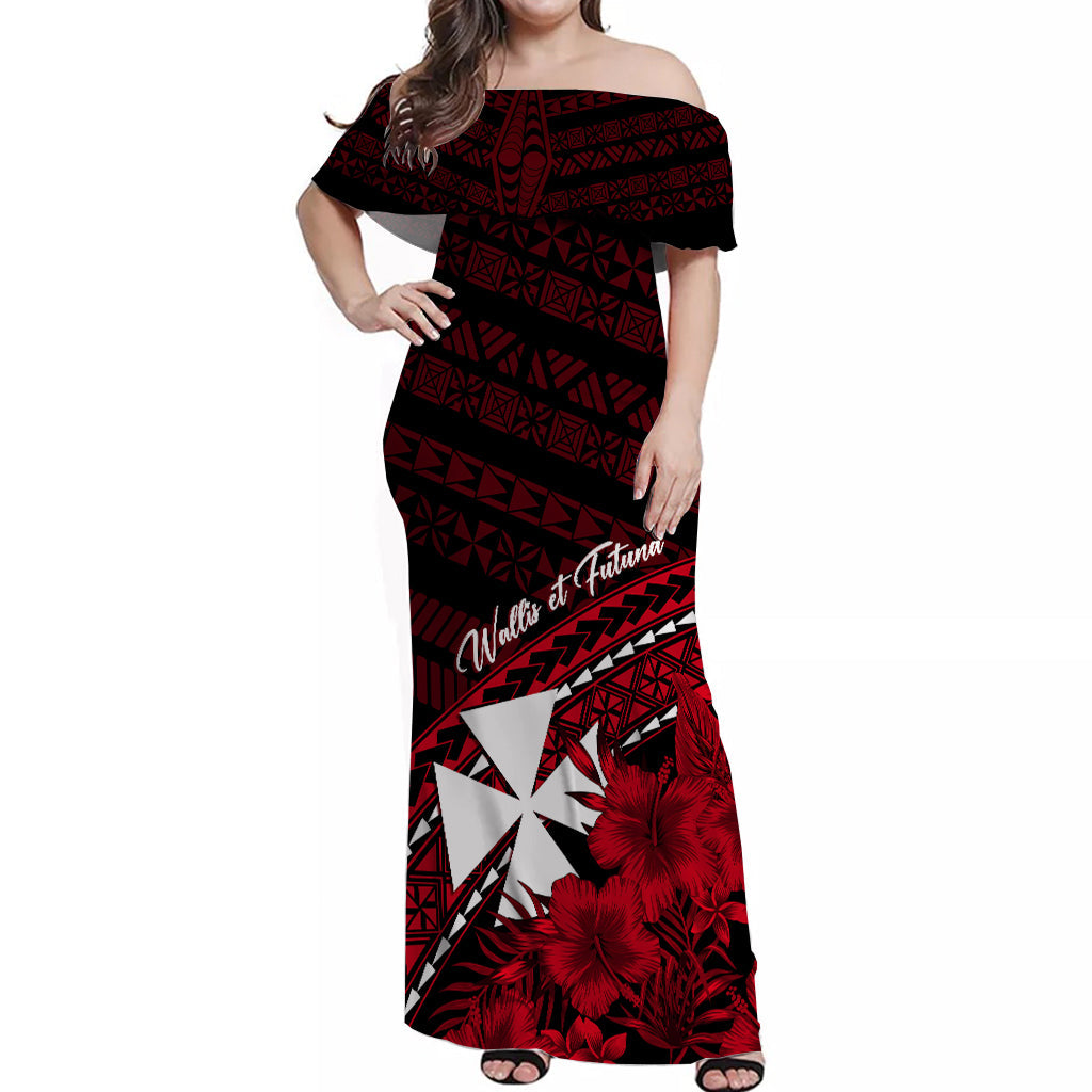 Wallis et Futuna Off Shoulder Long Dress Tapa Hibiscus Vibes LT7 Women Red - Polynesian Pride