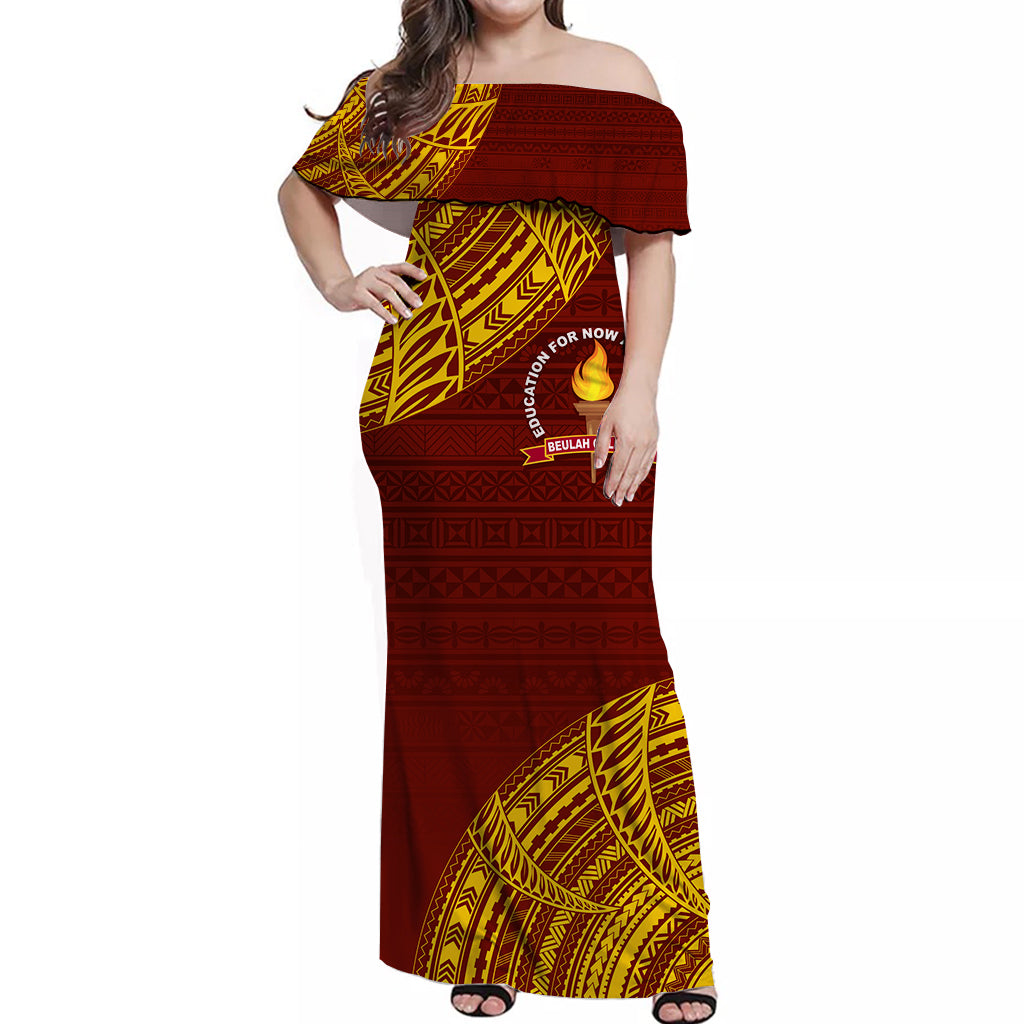 Tonga Kolisi Beulah Off Shoulder Long Dress BAC We Are One LT7 Long Dress Maroon - Polynesian Pride