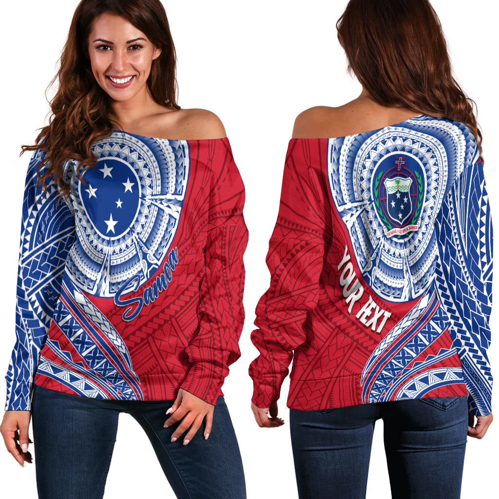Samoa Personalised Off Shoulder Sweater Independence Day Flag Style LT7 Women Red - Polynesian Pride